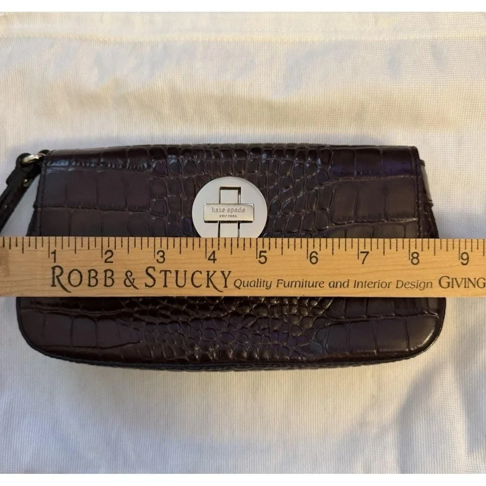 KATE‎ SPADE NY Croc Embossed Cyndy Brown leather turn lock wallet Wrist Clutch